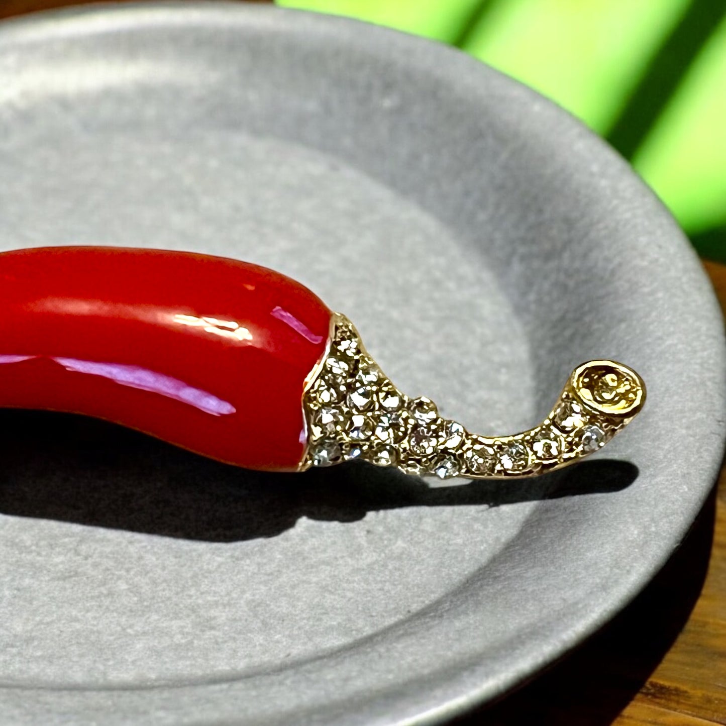Vintage Red Chili Pepper Brooch Pin with Rhinestones