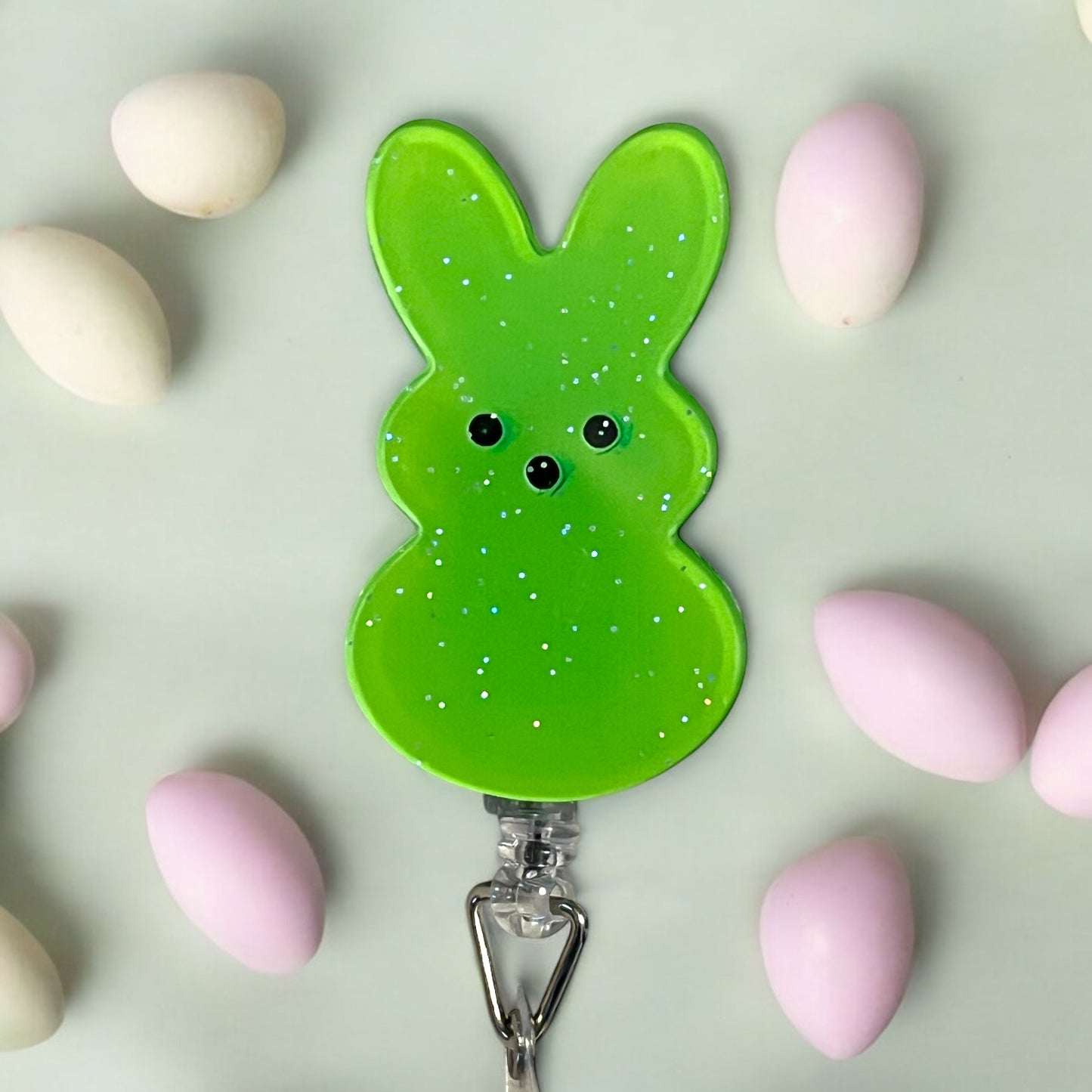 Easter Bunny Badge Reels – Retractable ID Holders with Alligator Clips, Cute Holiday Designs for Nurses and Office Workers