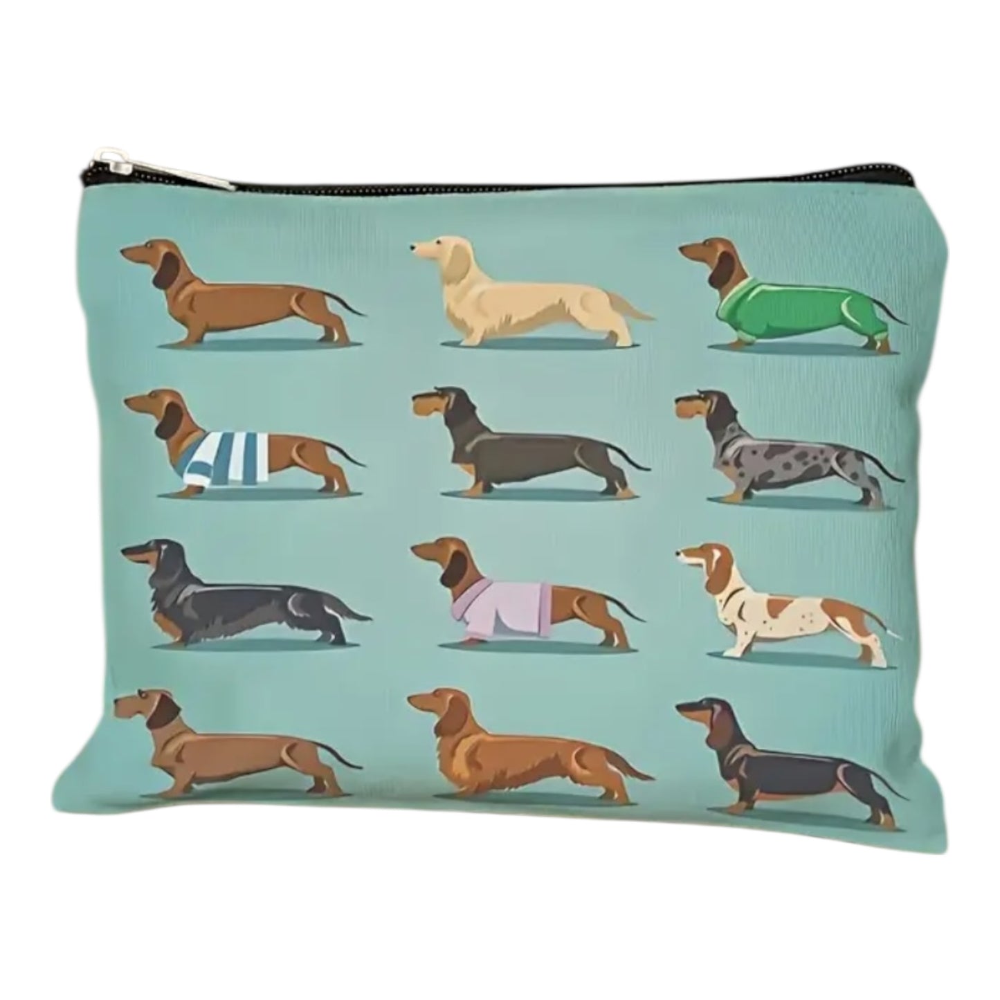 Dachshund Zipper Pouch Cosmetic Bag with Dog Illustration Print