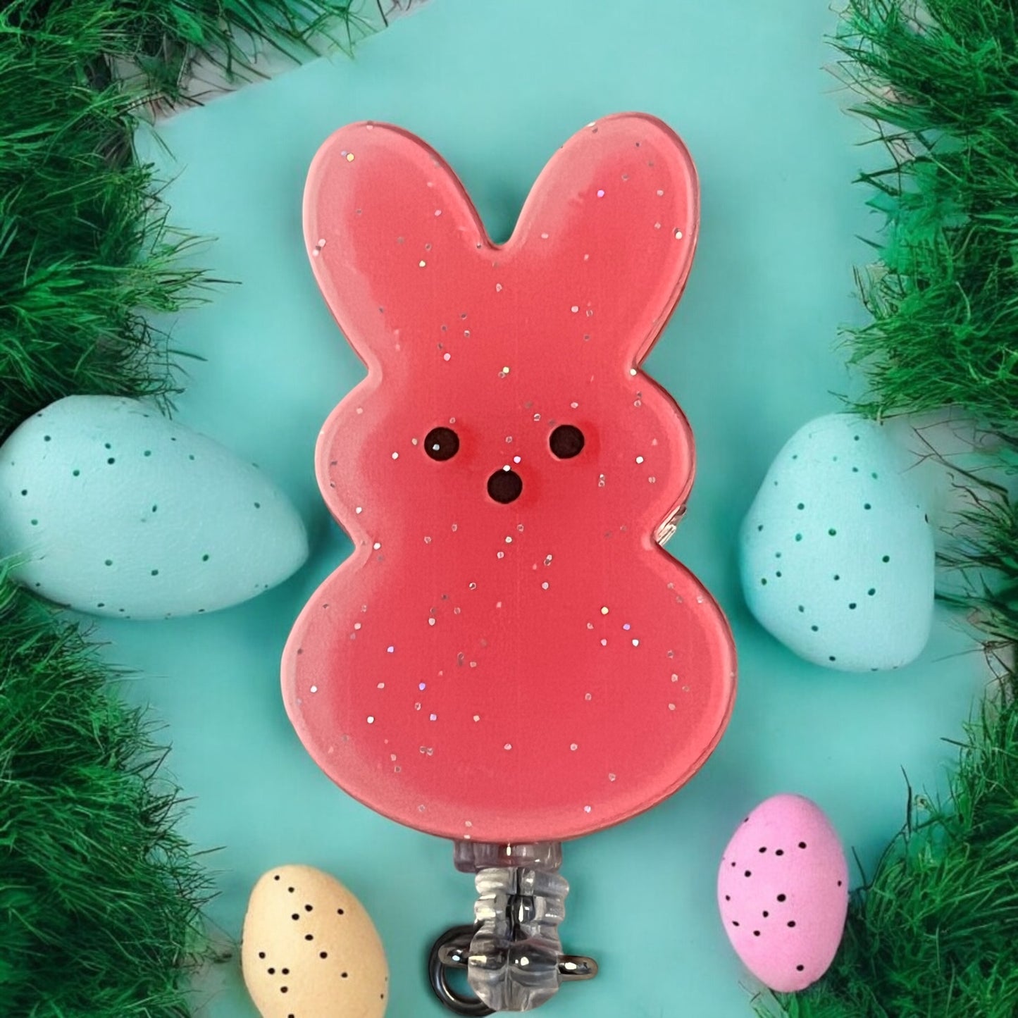 Easter Bunny Badge Reels – Retractable ID Holders with Alligator Clips, Cute Holiday Designs for Nurses and Office Workers