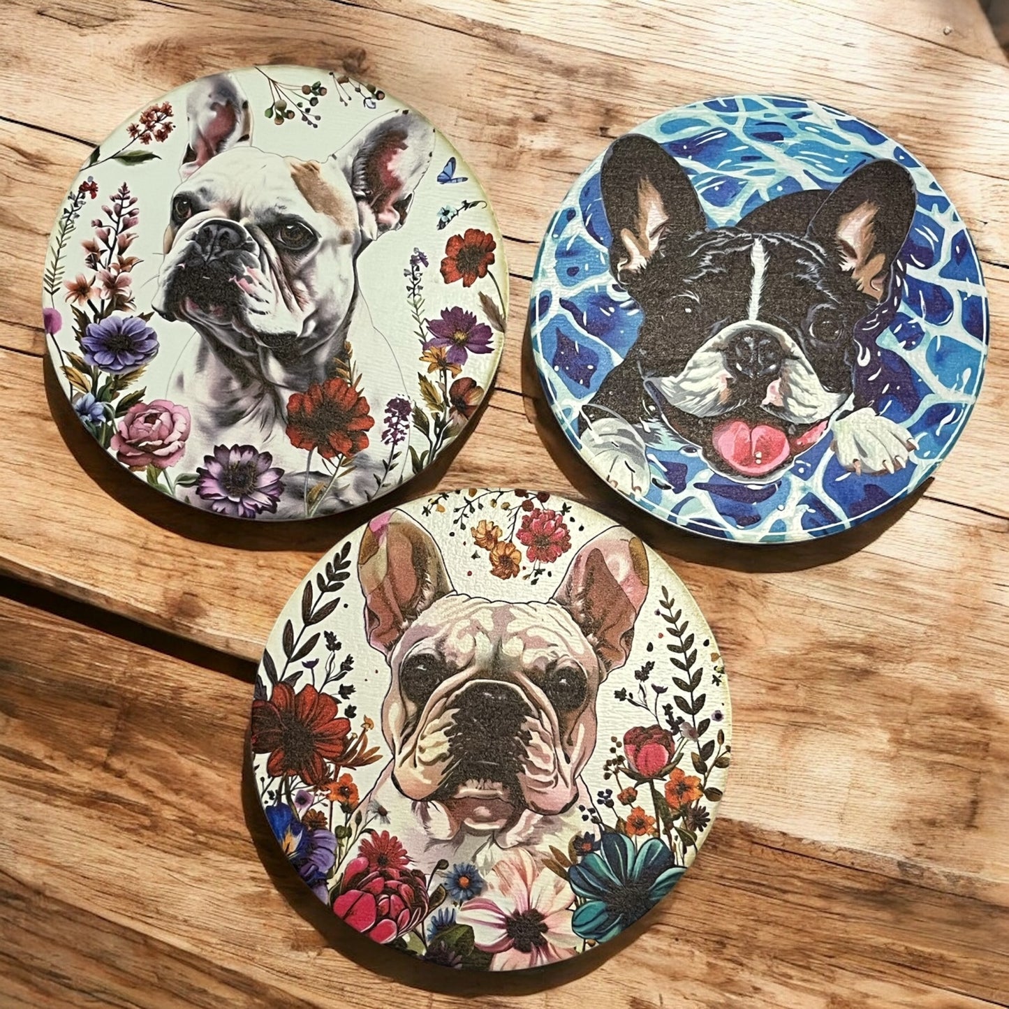 French Bulldog Wooden Coaster Set – Decorative Dog Design