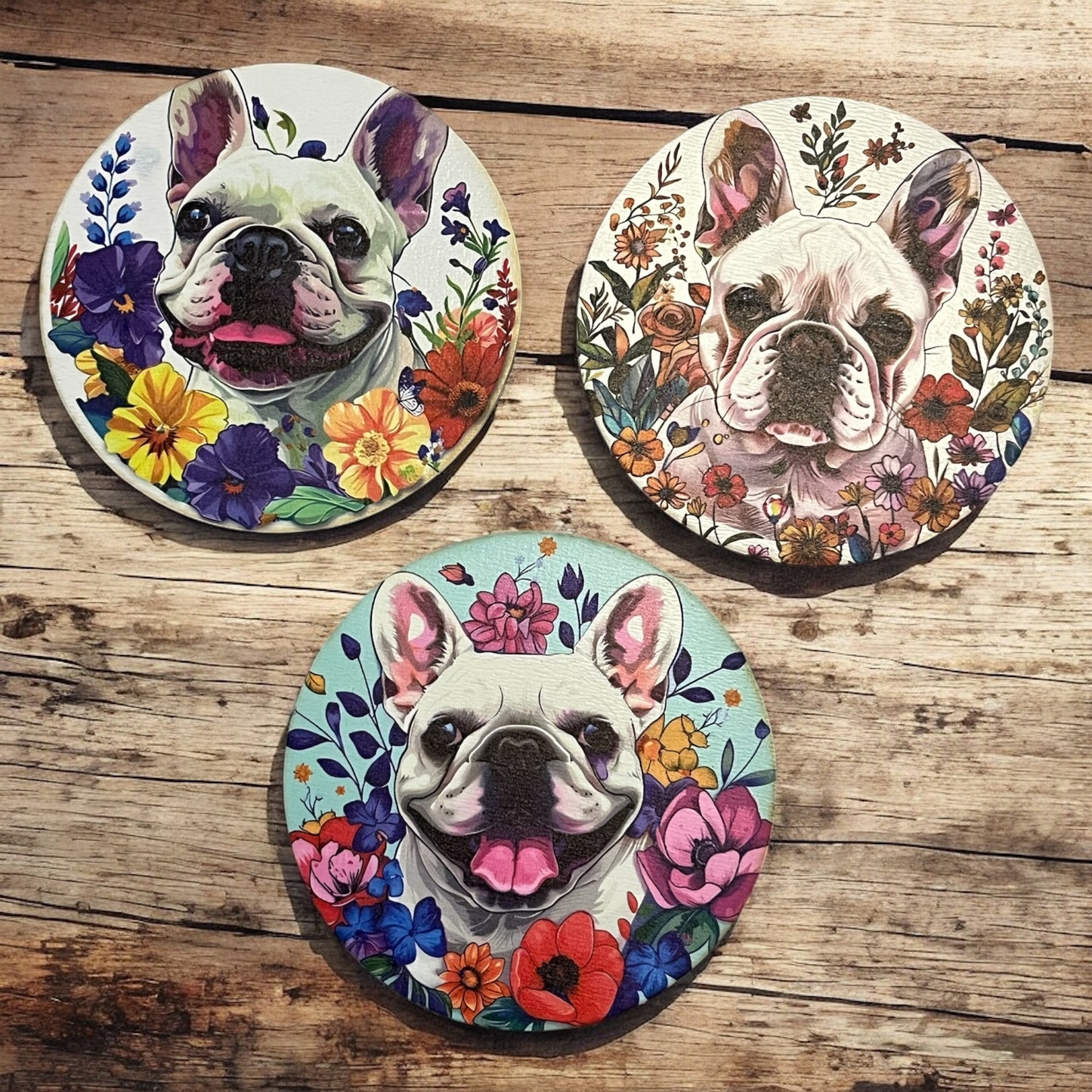 French Bulldog Wooden Coaster Set – Decorative Dog Design