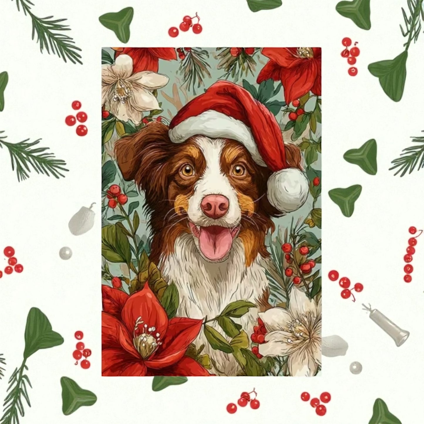 Christmas Brown Border Collie Garden Flag 12x18 – Santa Hat Dog Holiday Outdoor Yard Decor