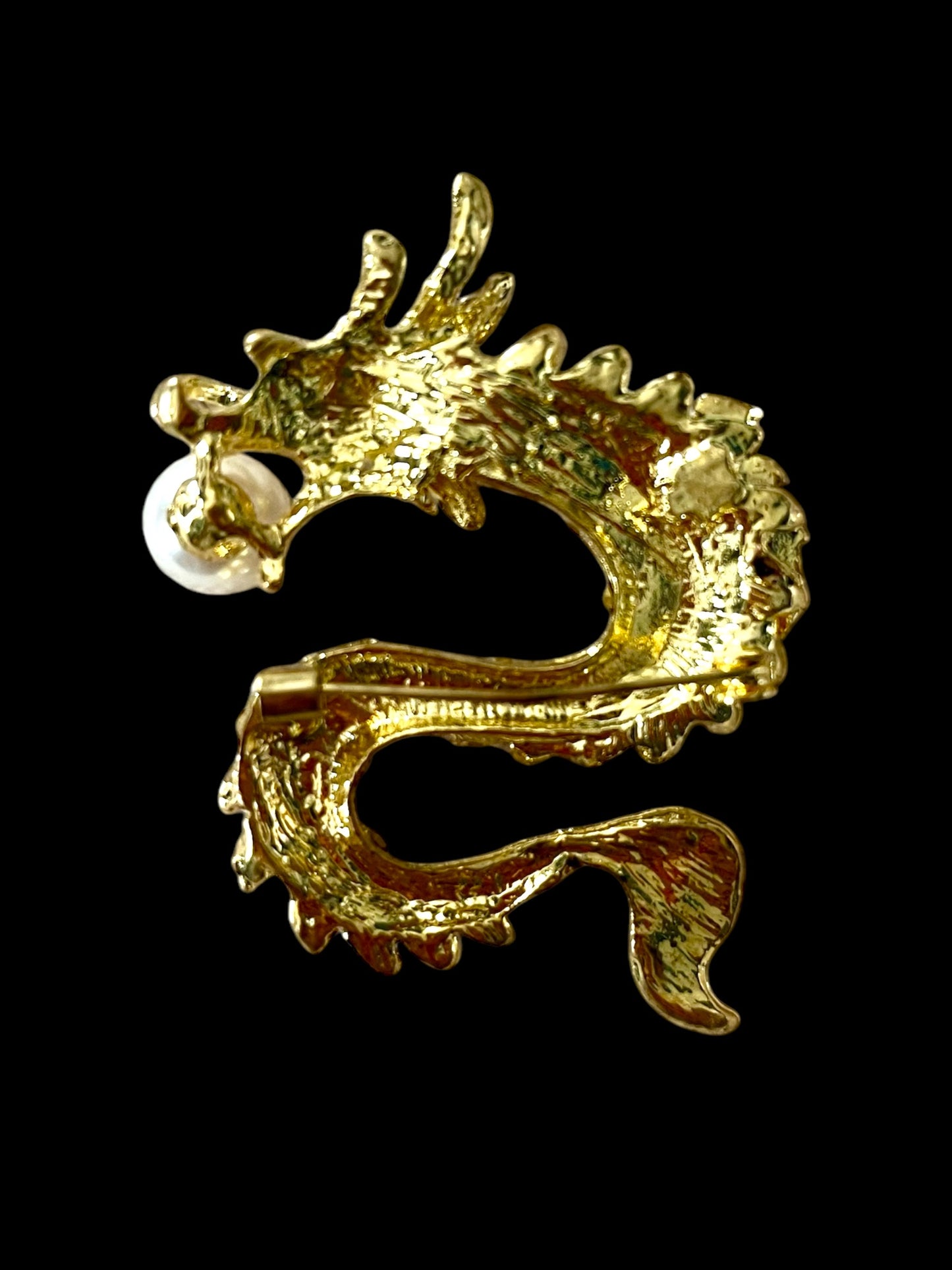 Chinese Style Dragon Brooch for New Year - Creative Rhinestone Pin Accessory with Faux Pearl