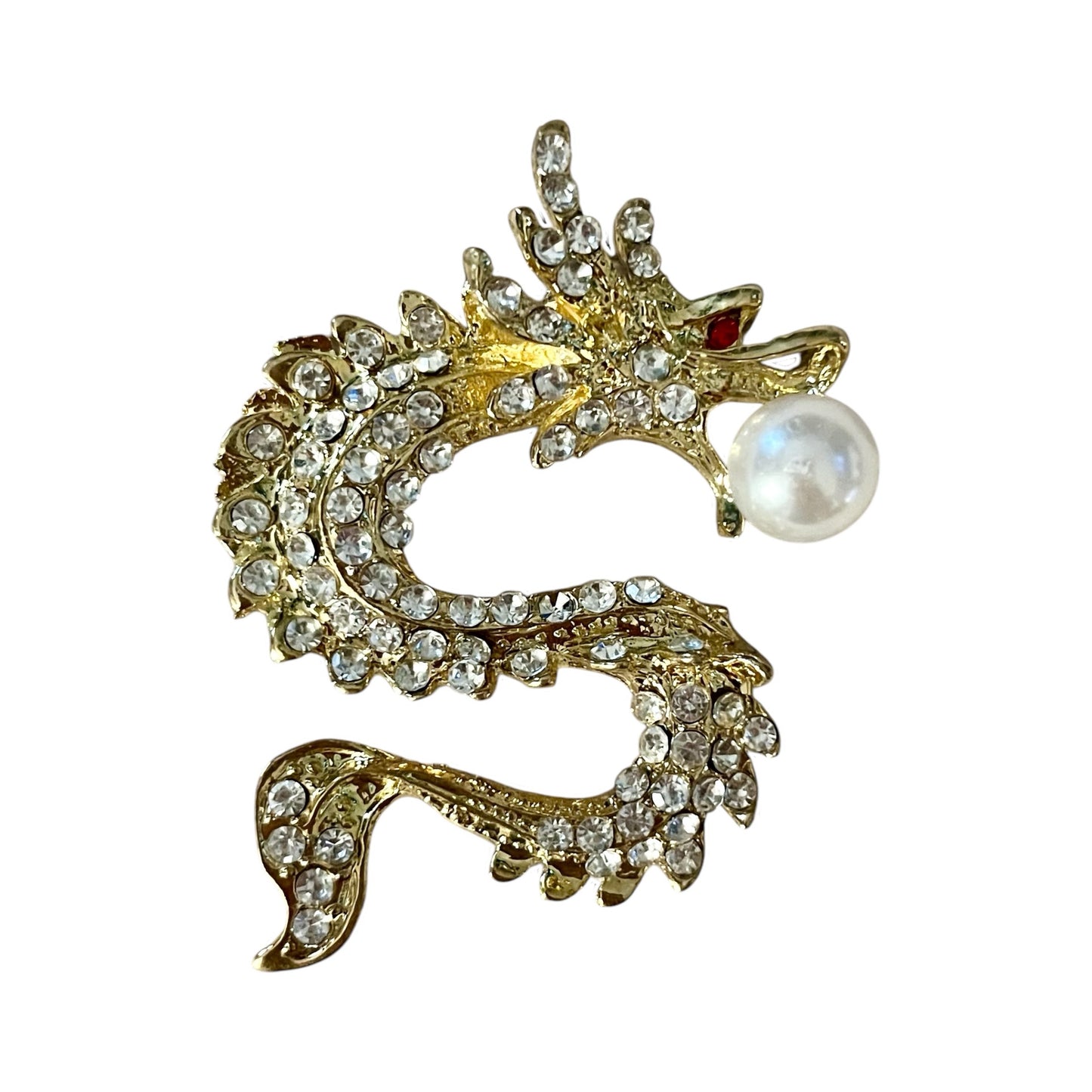 Chinese Style Dragon Brooch for New Year - Creative Rhinestone Pin Accessory with Faux Pearl