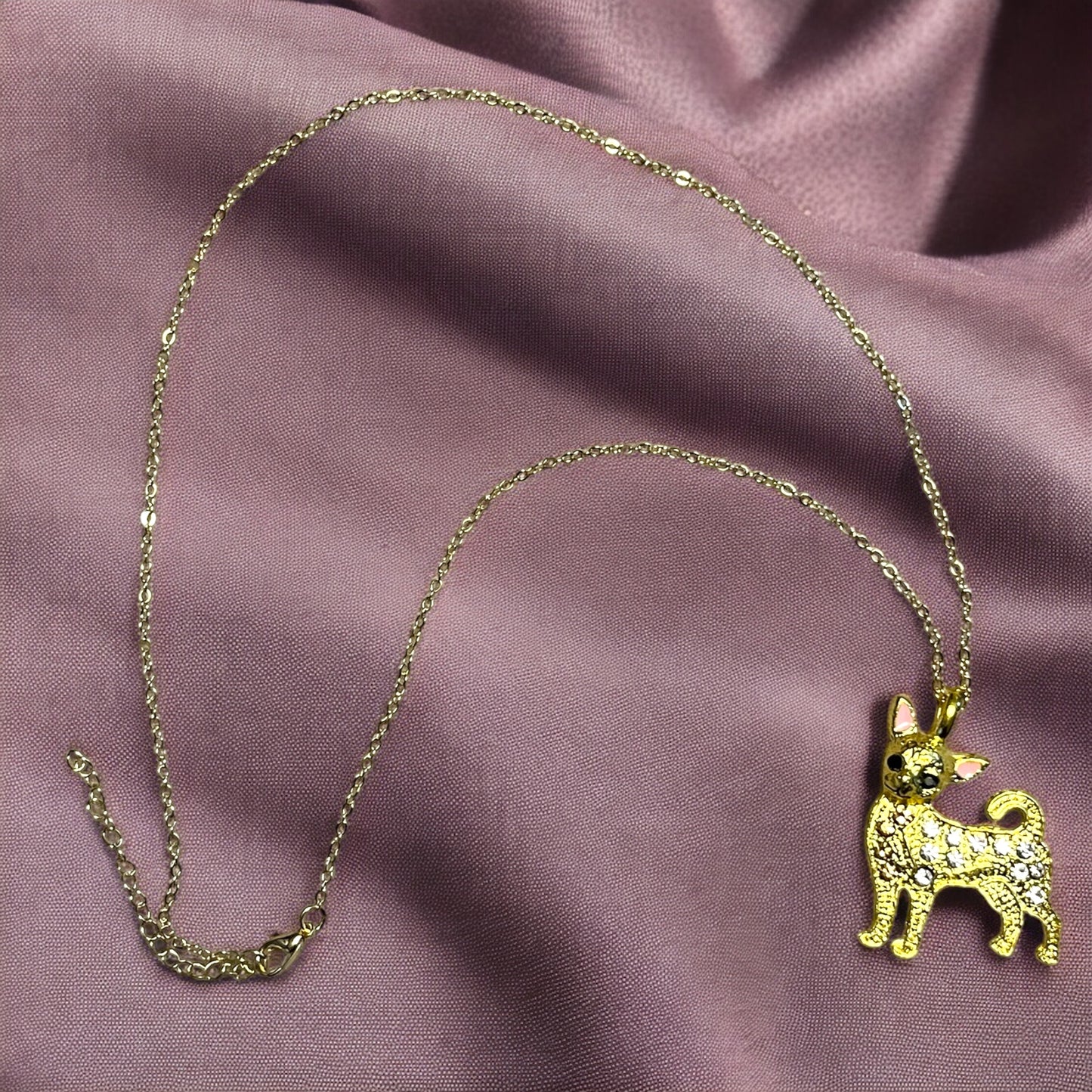 Gold-Tone Rhinestone Chihuahua Pendant Necklace – Sparkling Dog Lover Jewelry