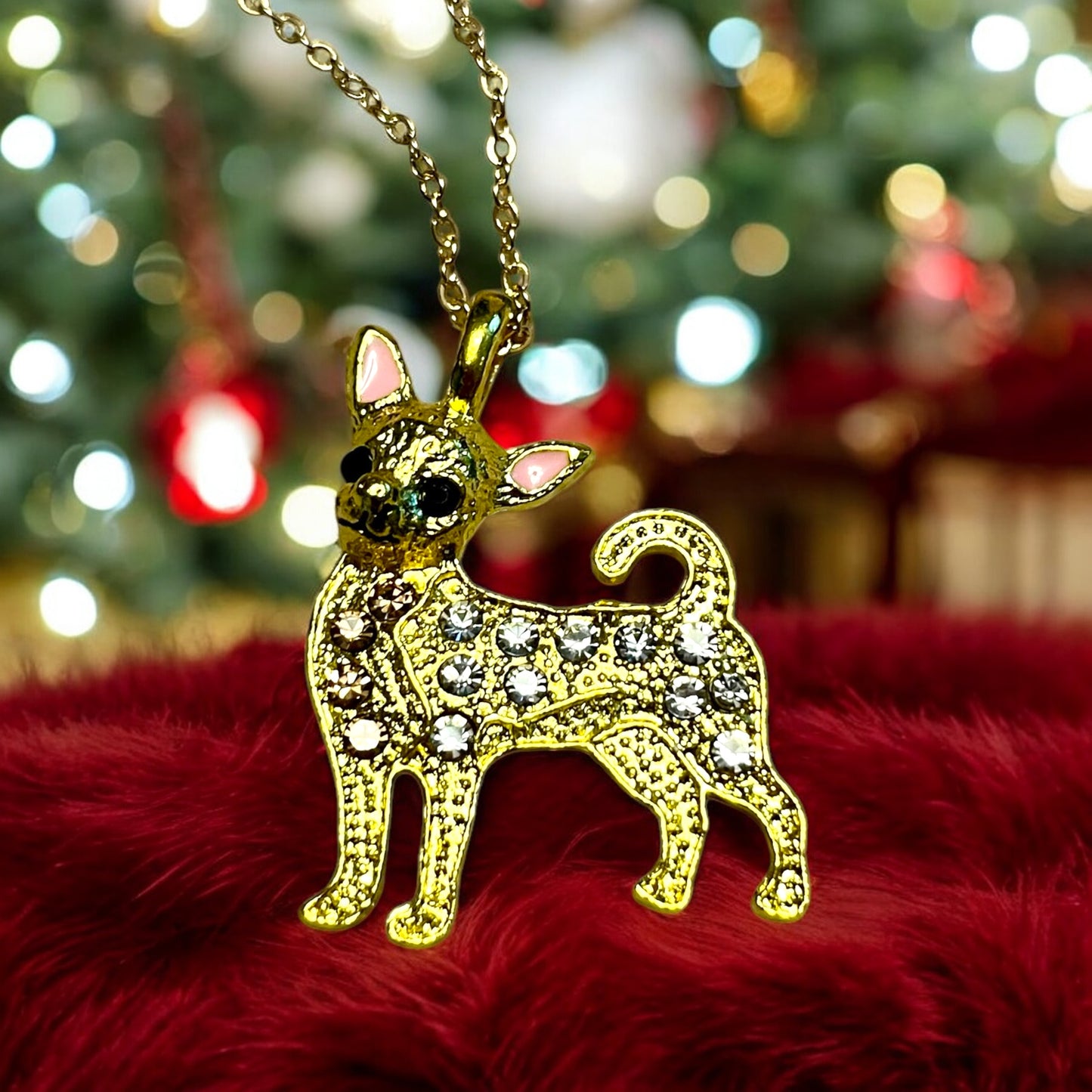 Gold-Tone Rhinestone Chihuahua Pendant Necklace – Sparkling Dog Lover Jewelry