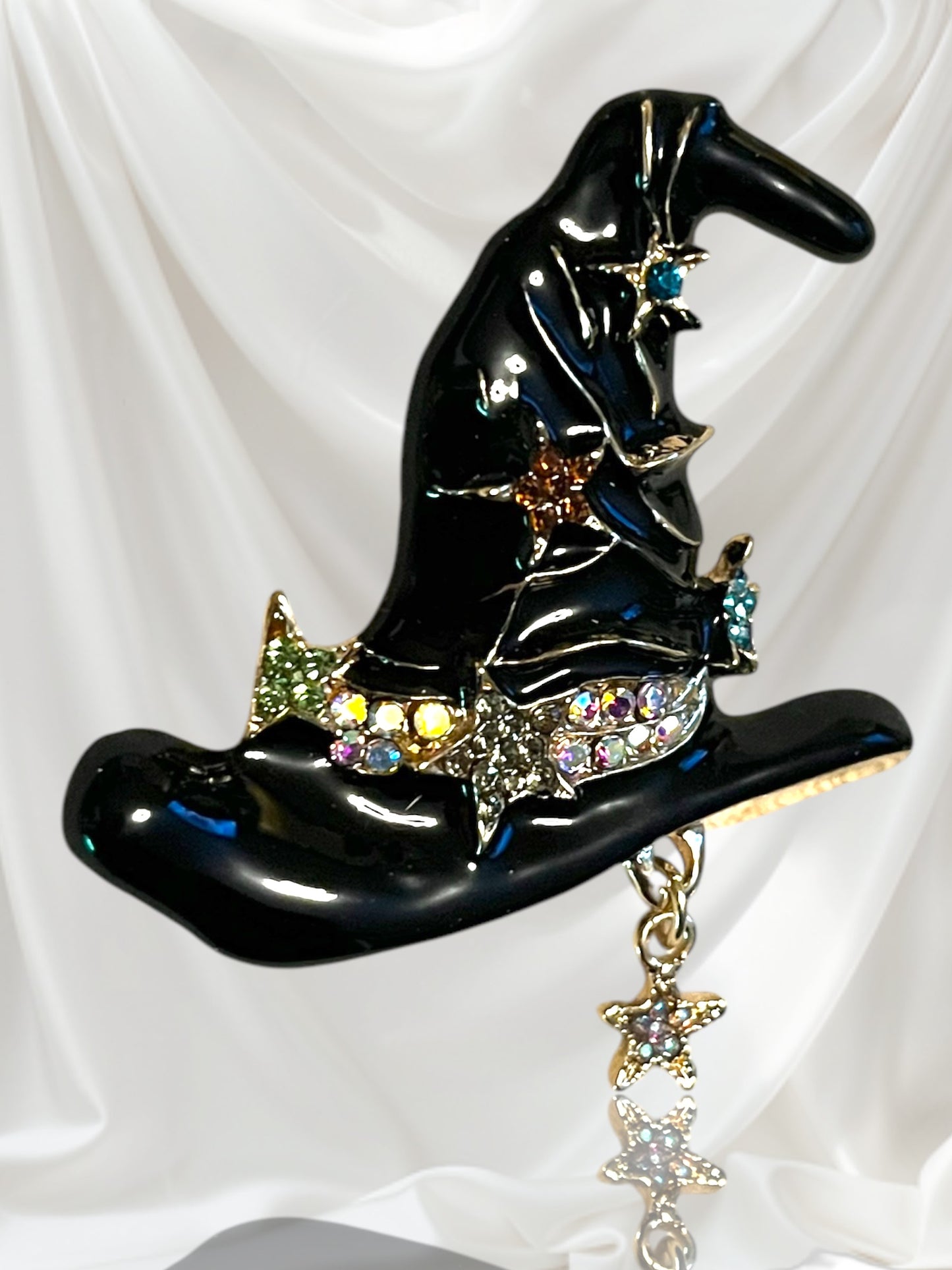 Elegant Halloween Black or White Witch Hat Brooch