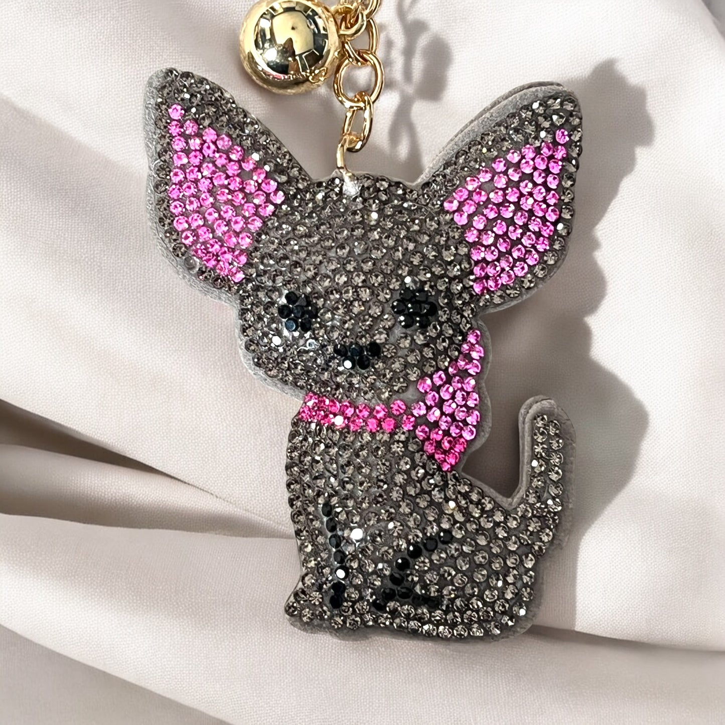 Cute Cartoon Chihuahua Keychain Rhinestone Key Chain. Choose Tan,Silver, Gray or Black.