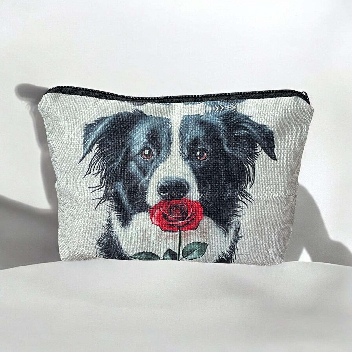 Hübsche Kosmetiktasche mit Blumenmuster und Border Collie-Motiv, für unterwegs, stilvolle Reißverschlusstasche