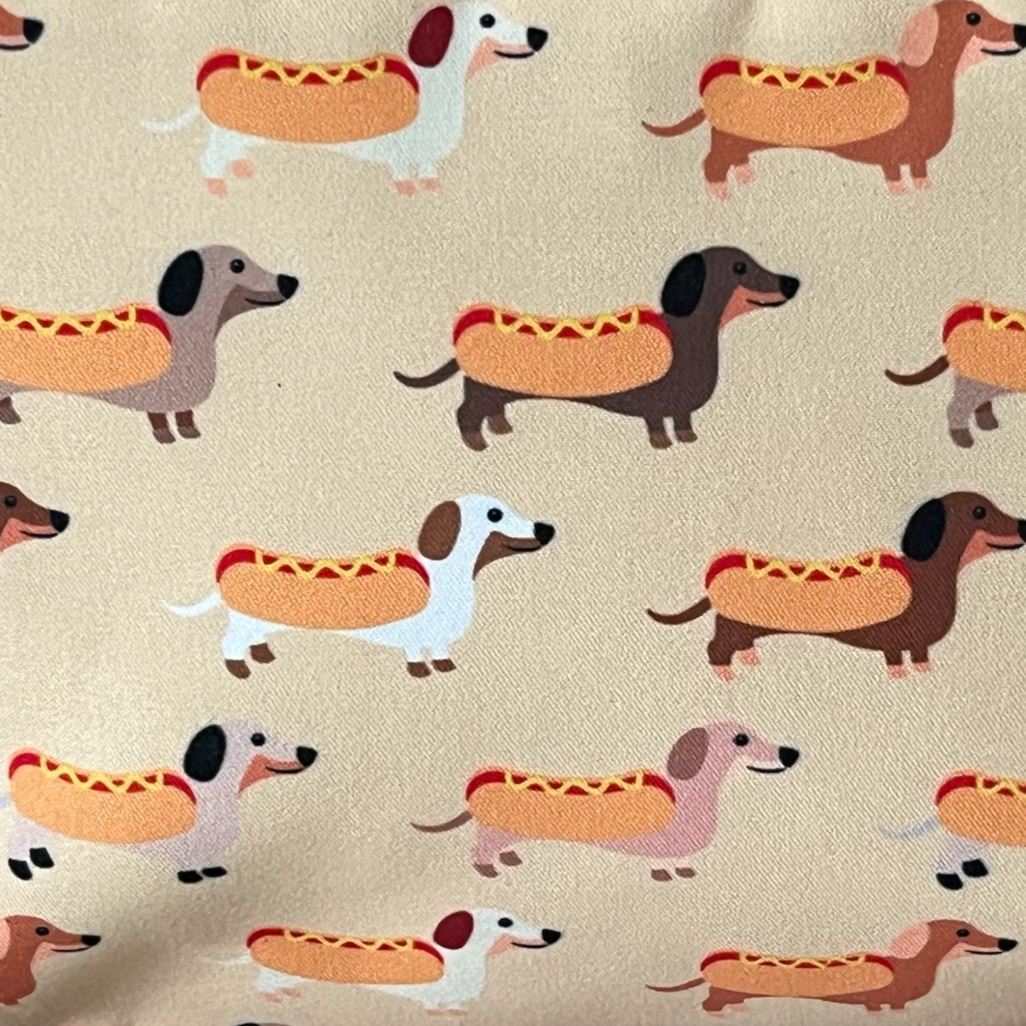 Dachshund Doxie Hotdog Print Padded Cosmetic Bag: Polyester with Zipper Closure
