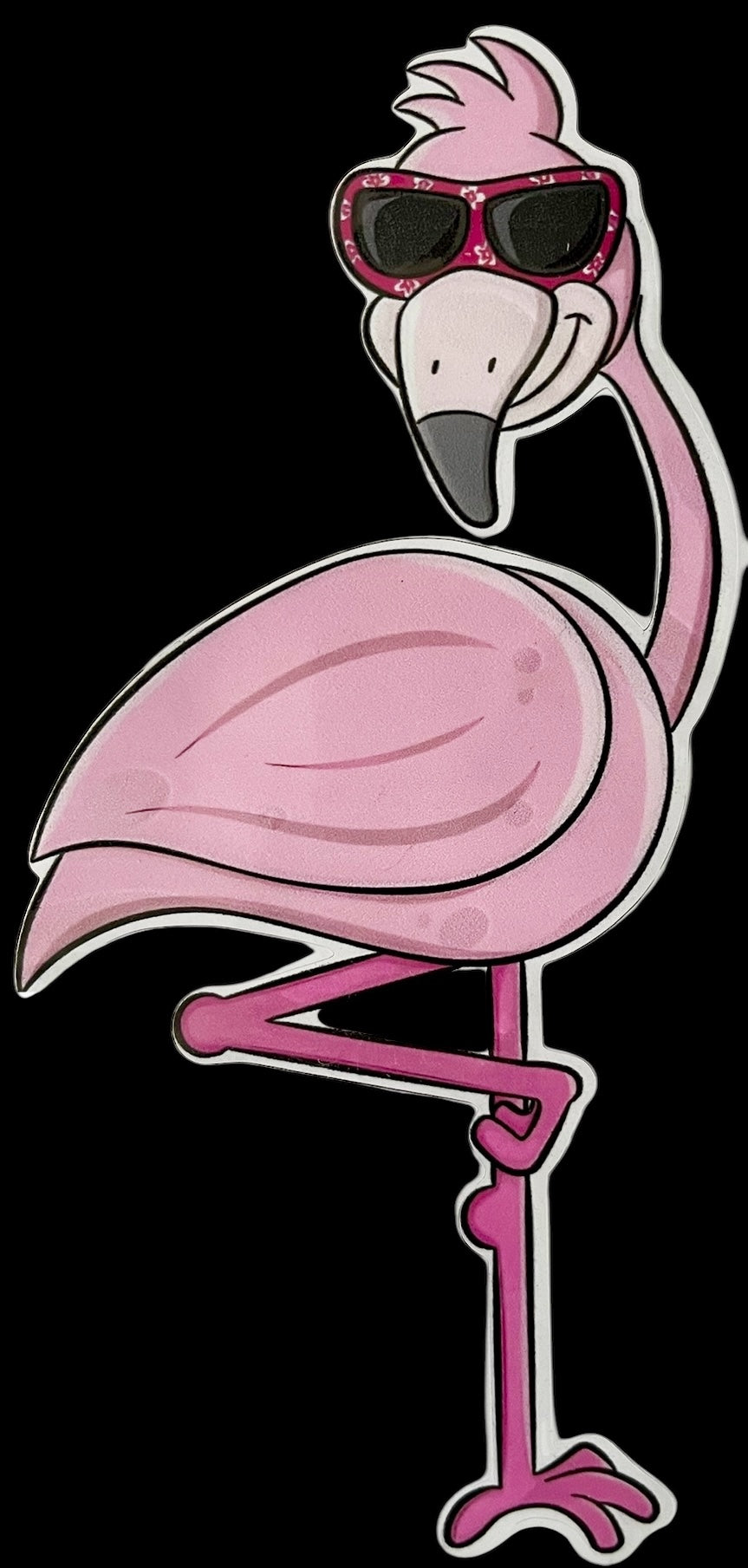 Flamingo Vinyl Bumper Sticker: Perfect for metal surfaces like fridges, cars, and signs.