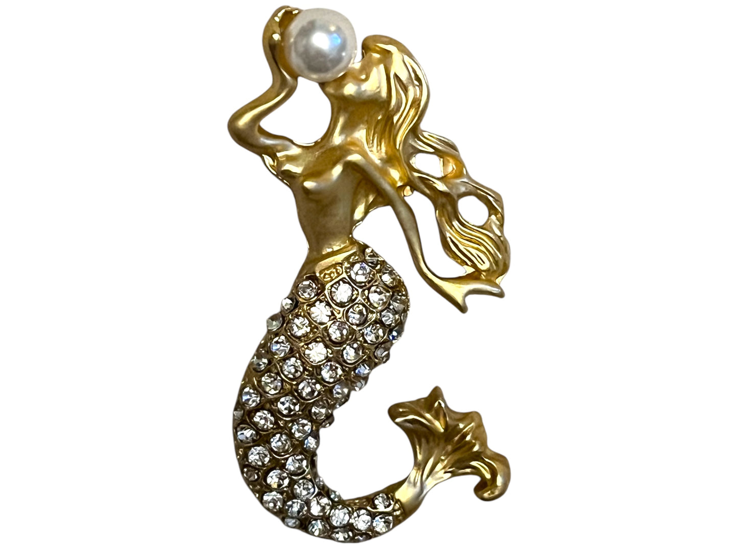 Retro Mermaid Brooch with Rhinestones - Elegant Lapel Pin for Dresses, Coats, Sweaters, and Suits