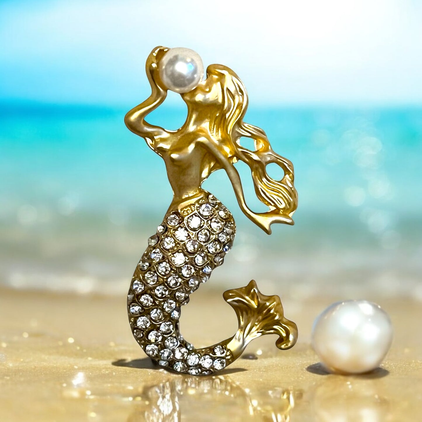 Retro Mermaid Brooch with Rhinestones - Elegant Lapel Pin for Dresses, Coats, Sweaters, and Suits