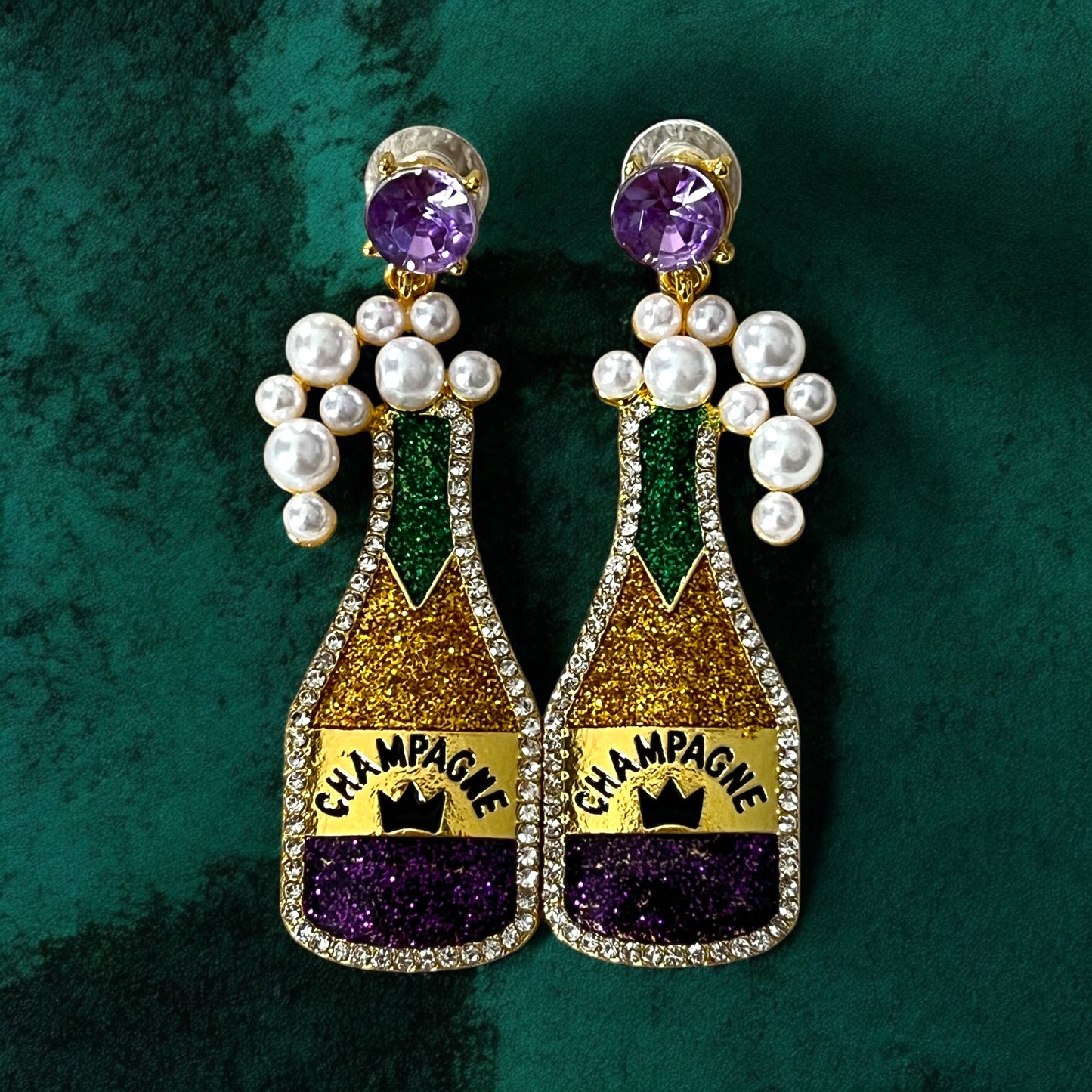 Champagne Large Bottle Statement Earrings Perfect for Mardi Gras