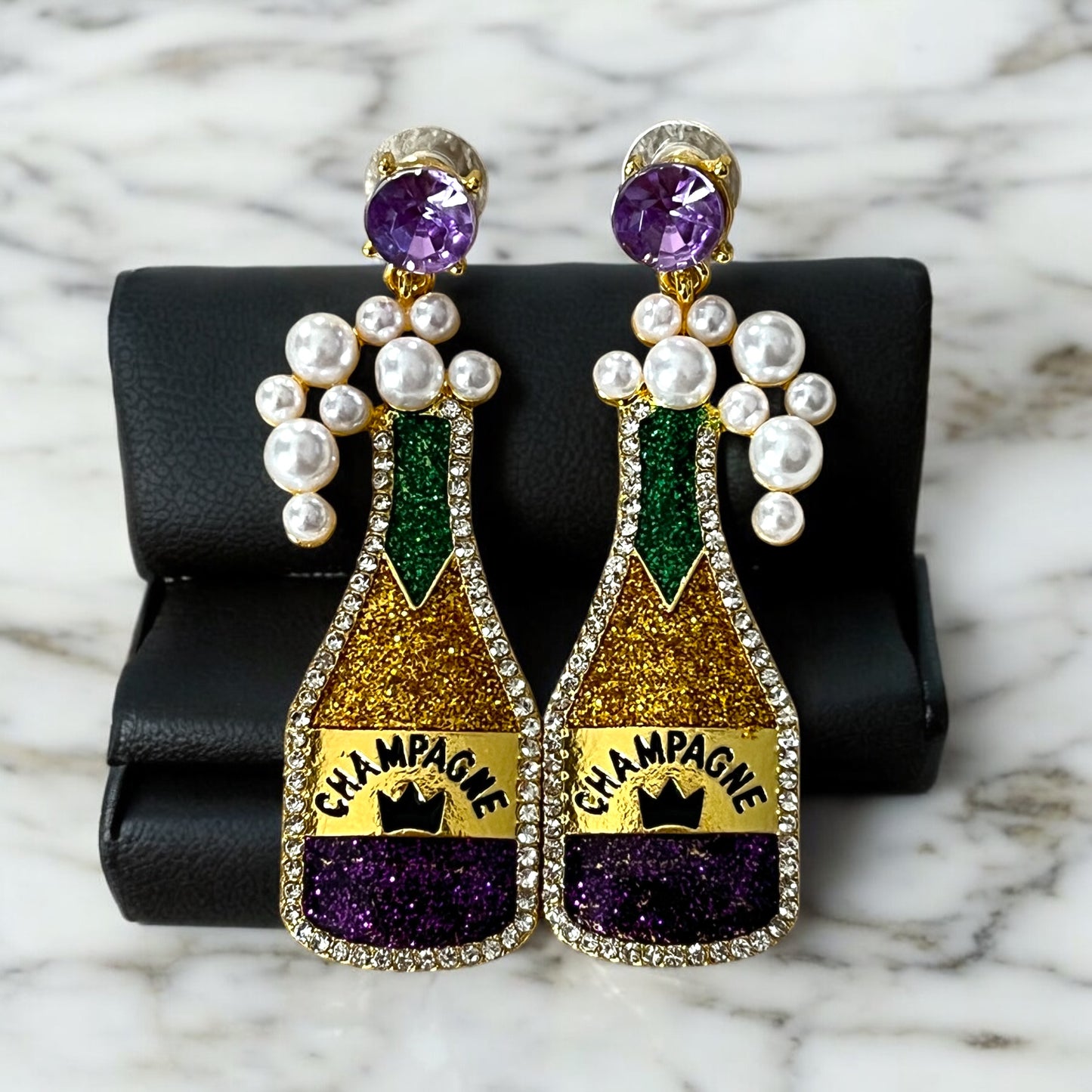 Champagne Large Bottle Statement Earrings Perfect for Mardi Gras