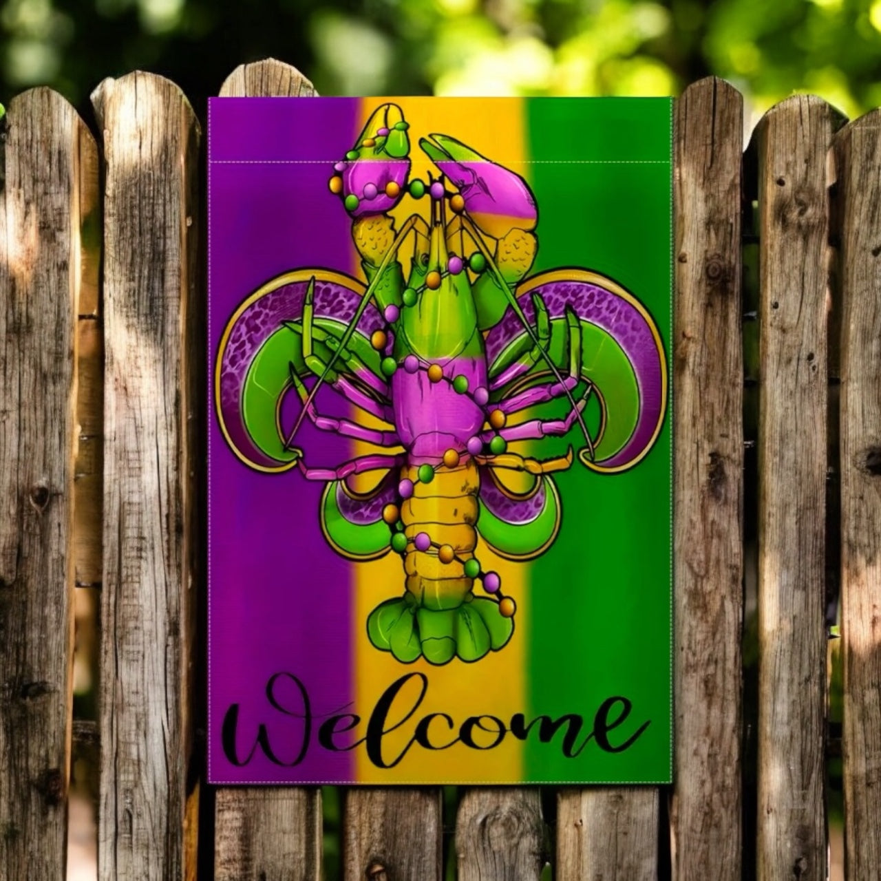 Welcome Mardi Gras Crawfish and Beads New Orleans Garden Flag