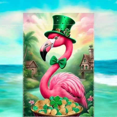 St. Patrick's Day Pink Flamingo Garden Flag
