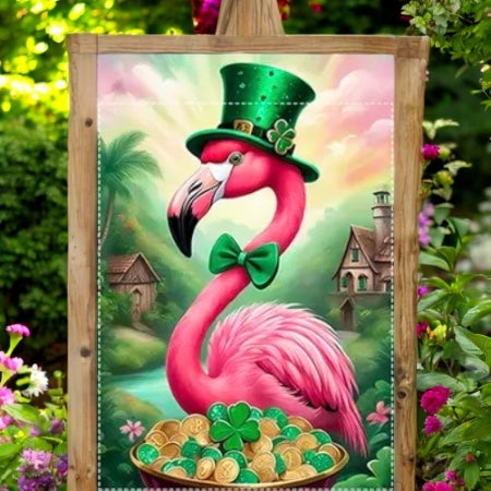 St. Patrick's Day Pink Flamingo Garden Flag