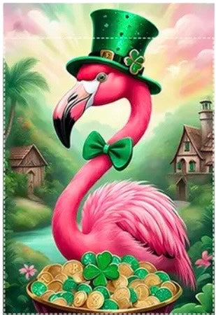 St. Patrick's Day Pink Flamingo Garden Flag