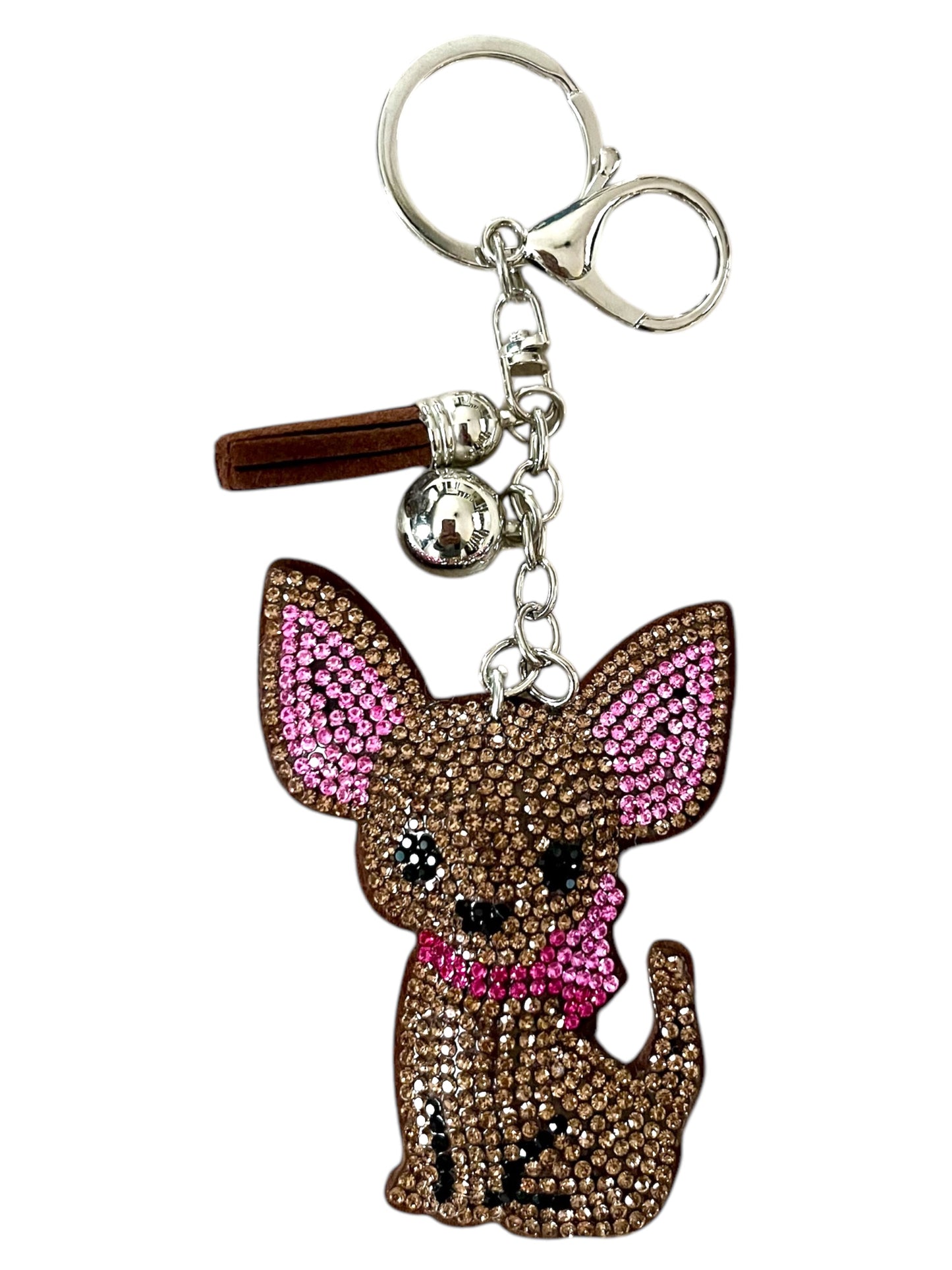 Cute Cartoon Chihuahua Keychain Rhinestone Key Chain. Choose Tan,Silver, Gray, Blue or Black.