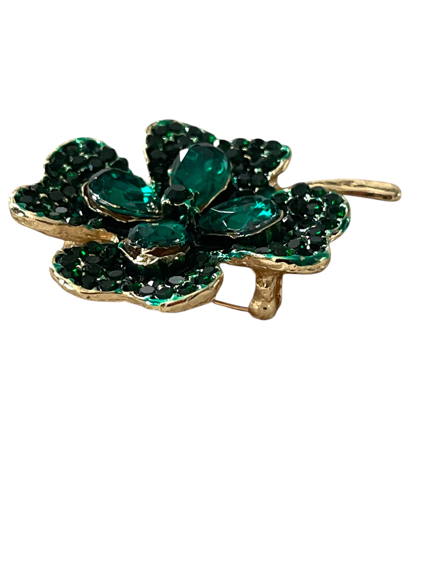 St. Patrick's Day Lucky Four-Leaf Clover Shamrock Rhinestone Brooch