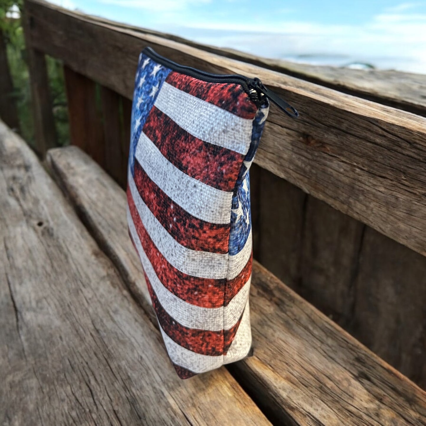 Lightweight American Flag Cosmetic Bag - Canvas Material, Durable Polyester, Zipper Closure