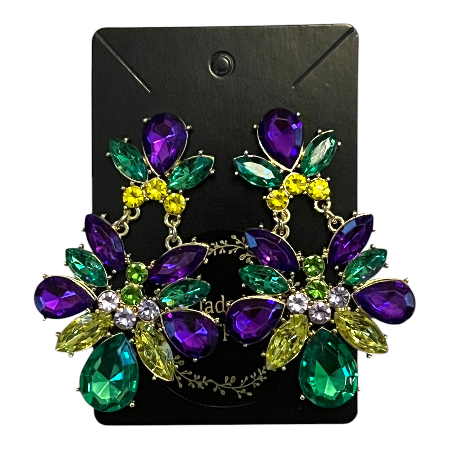 Mardi Gras Earrings, Glittery Rhinestone Party Jewelry. Size Medium or Large