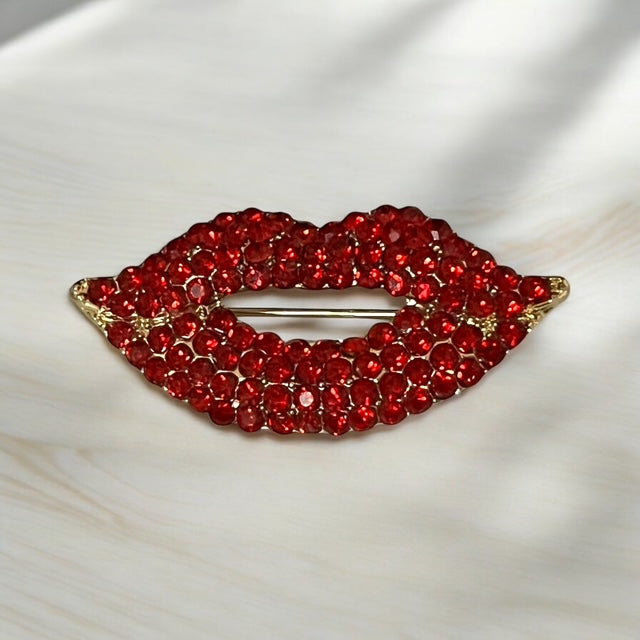 Glamouröse rote oder weiße Lippenbrosche - funkelndes Strass-Design für stilvolle Stimmung