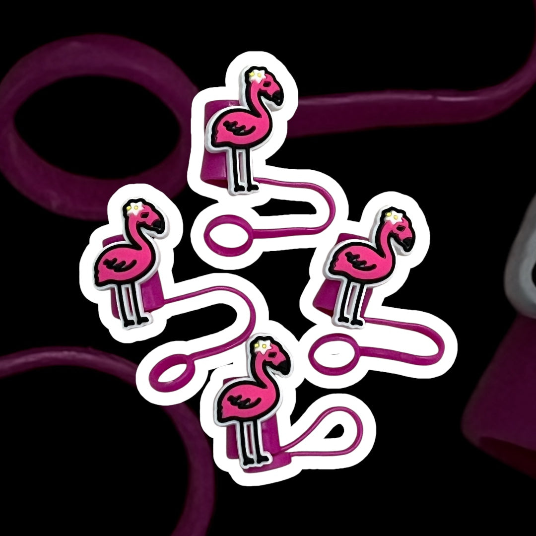 Set of 4 Flamingo Silicone Tumbler Straw Covers