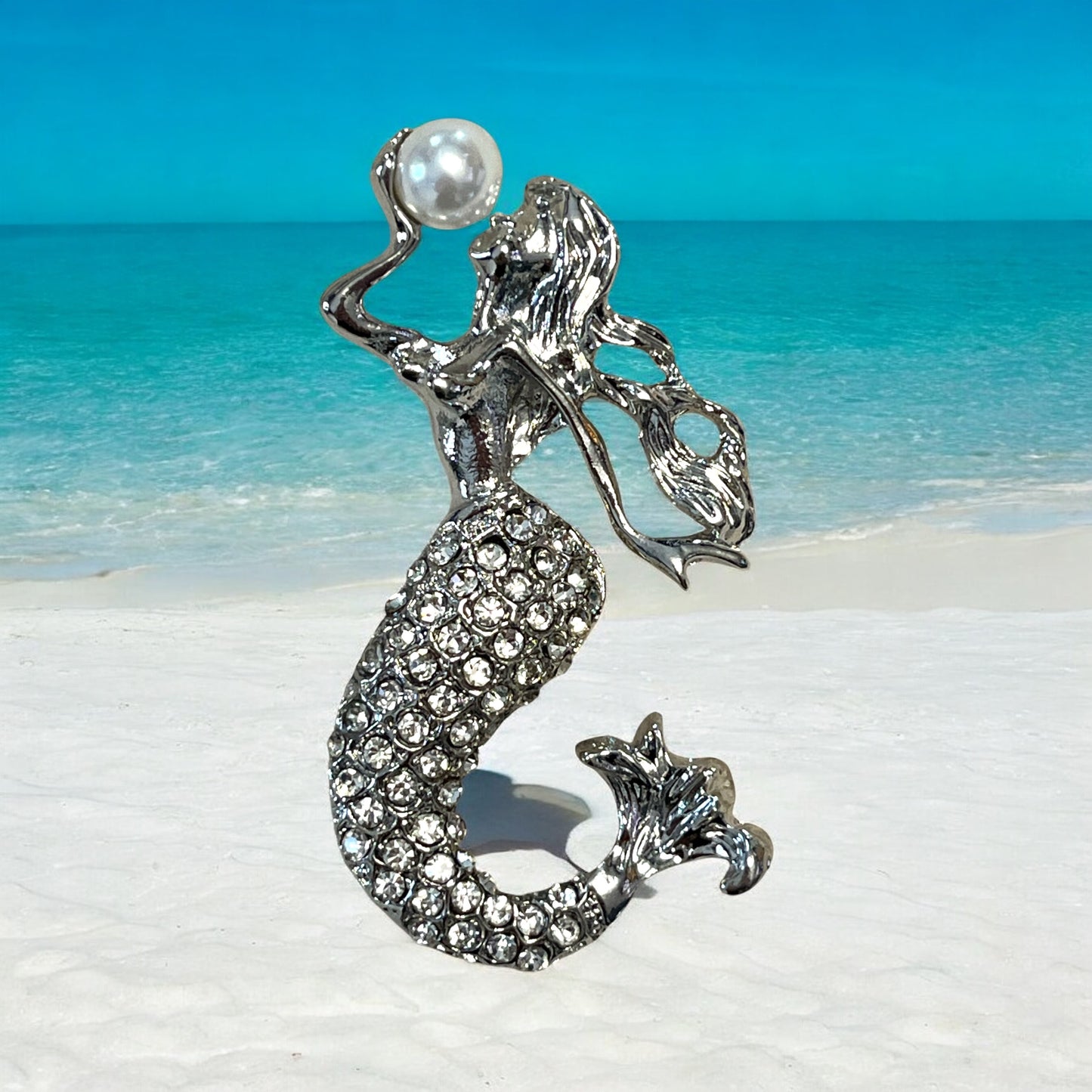 Retro Mermaid Brooch with Rhinestones - Elegant Lapel Pin for Dresses, Coats, Sweaters, and Suits