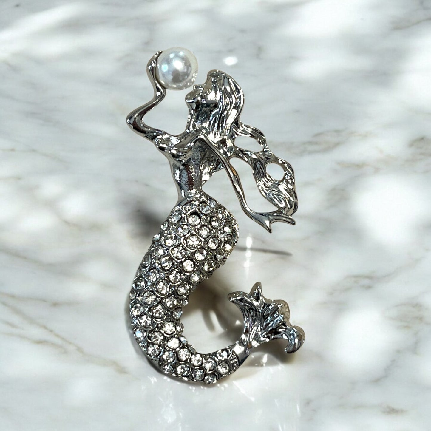 Retro Mermaid Brooch with Rhinestones - Elegant Lapel Pin for Dresses, Coats, Sweaters, and Suits