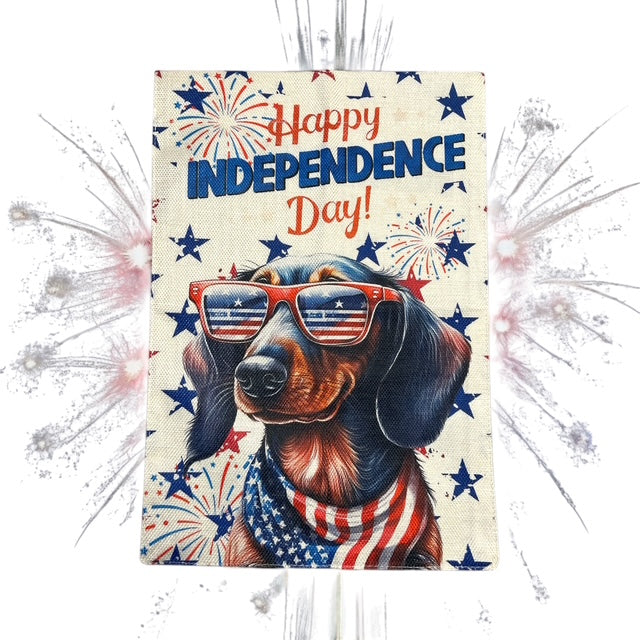 Patriotic Dachshund Independence Day Canvas Print 12 x 18