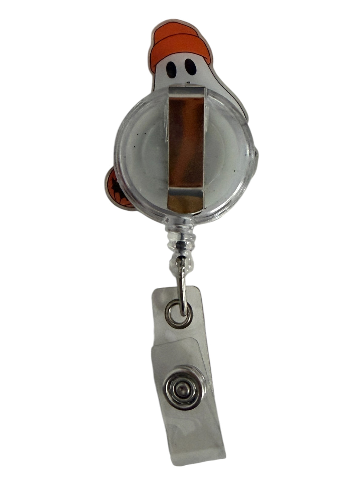 Halloween Ghost Coffee Badge Reel Retractable ID Holder Pumpkin 4"