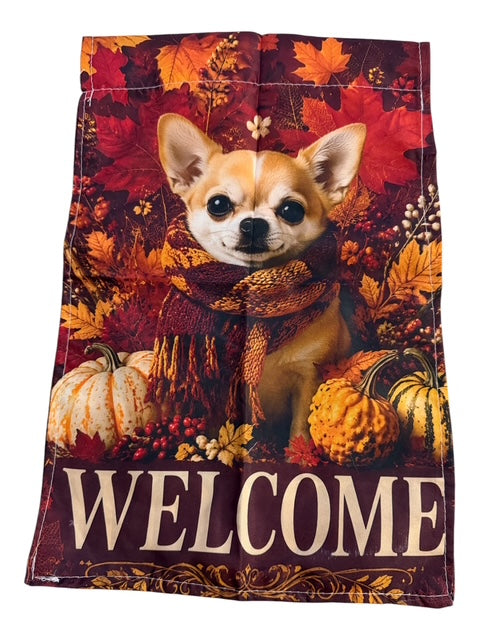 Fall Chihuahua Welcome Garden Flag Autumn Pumpkin Dog 18" x 12"