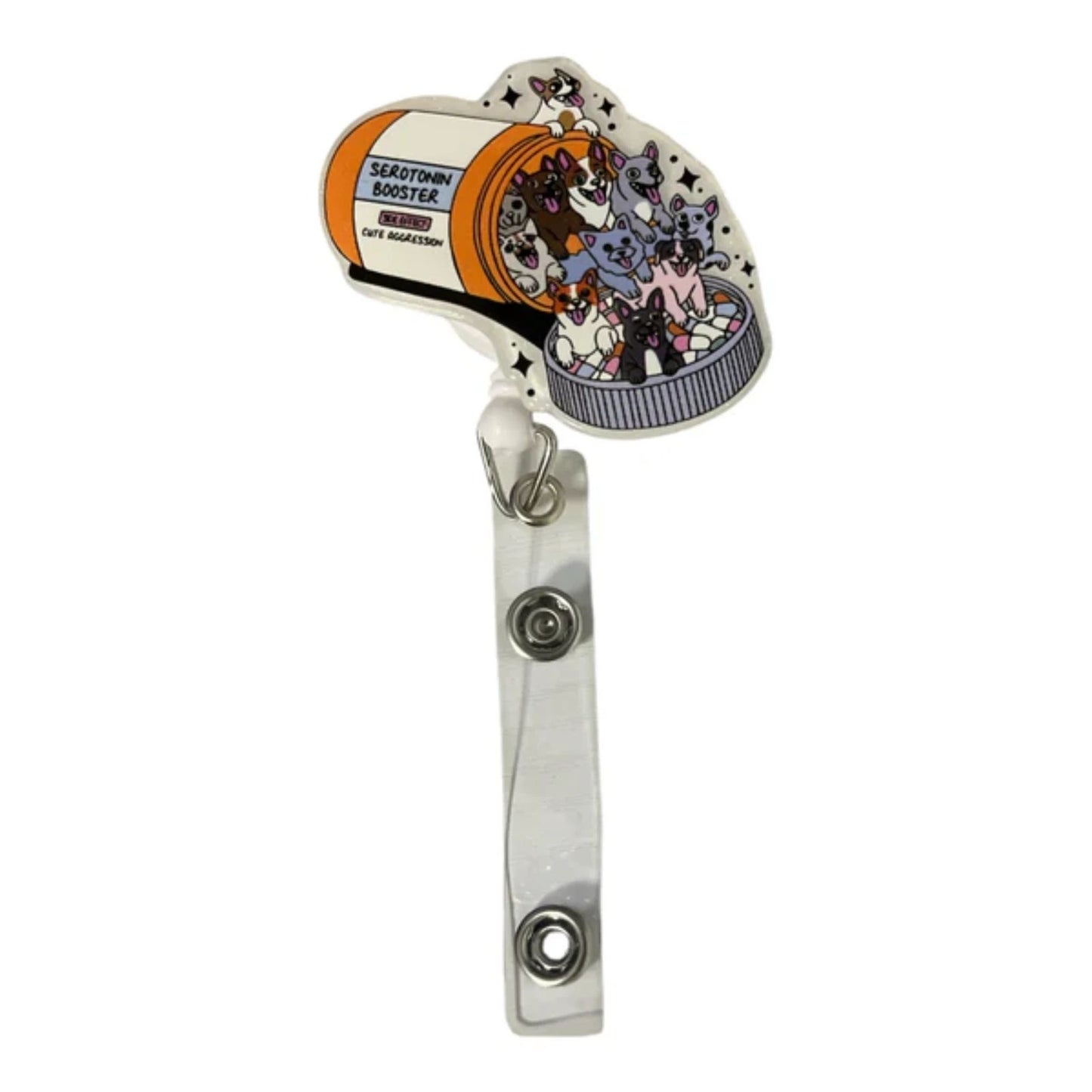 Retractable Badge Reel – Serotonin Booster Dog Pill Bottle Design