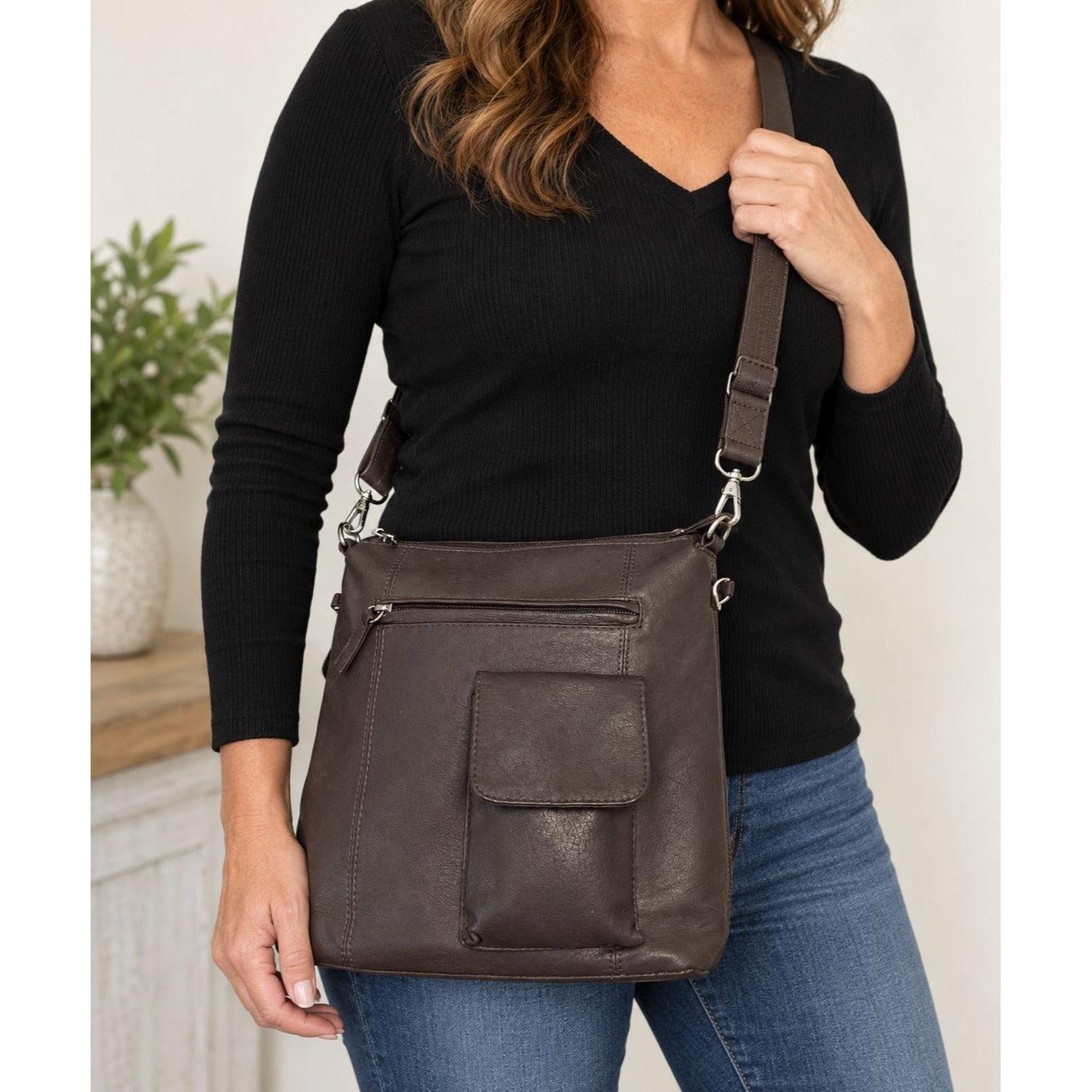 Gun Tote’n Mamas Brown Leather Concealed Carry Crossbody Purse GTM 10"