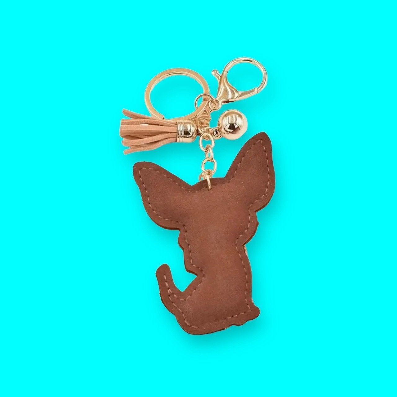 Cute Cartoon Chihuahua Keychain Rhinestone Key Chain. Choose Tan or Black.