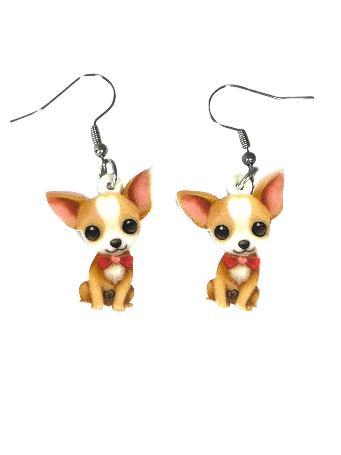 Cute Cartoon Chihuahua Dog Earrings. Acrylic Double-Sided Print Earrings