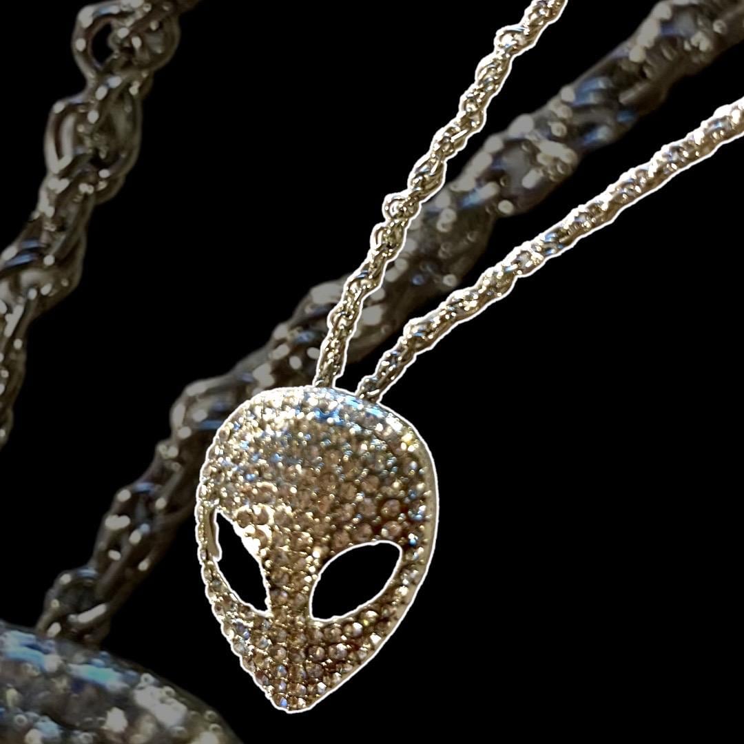 Cosmic Bling Rhinestone Alien Pendant Necklace