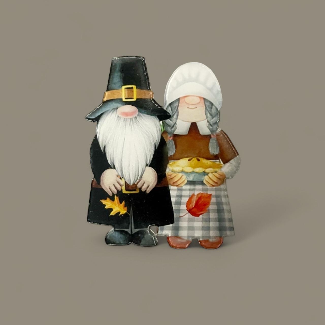 Charming Maple Leaf Gnome Couple Acrylic Brooch Pin - Perfect Thanksgiving Gift for Gnome Enthusiasts