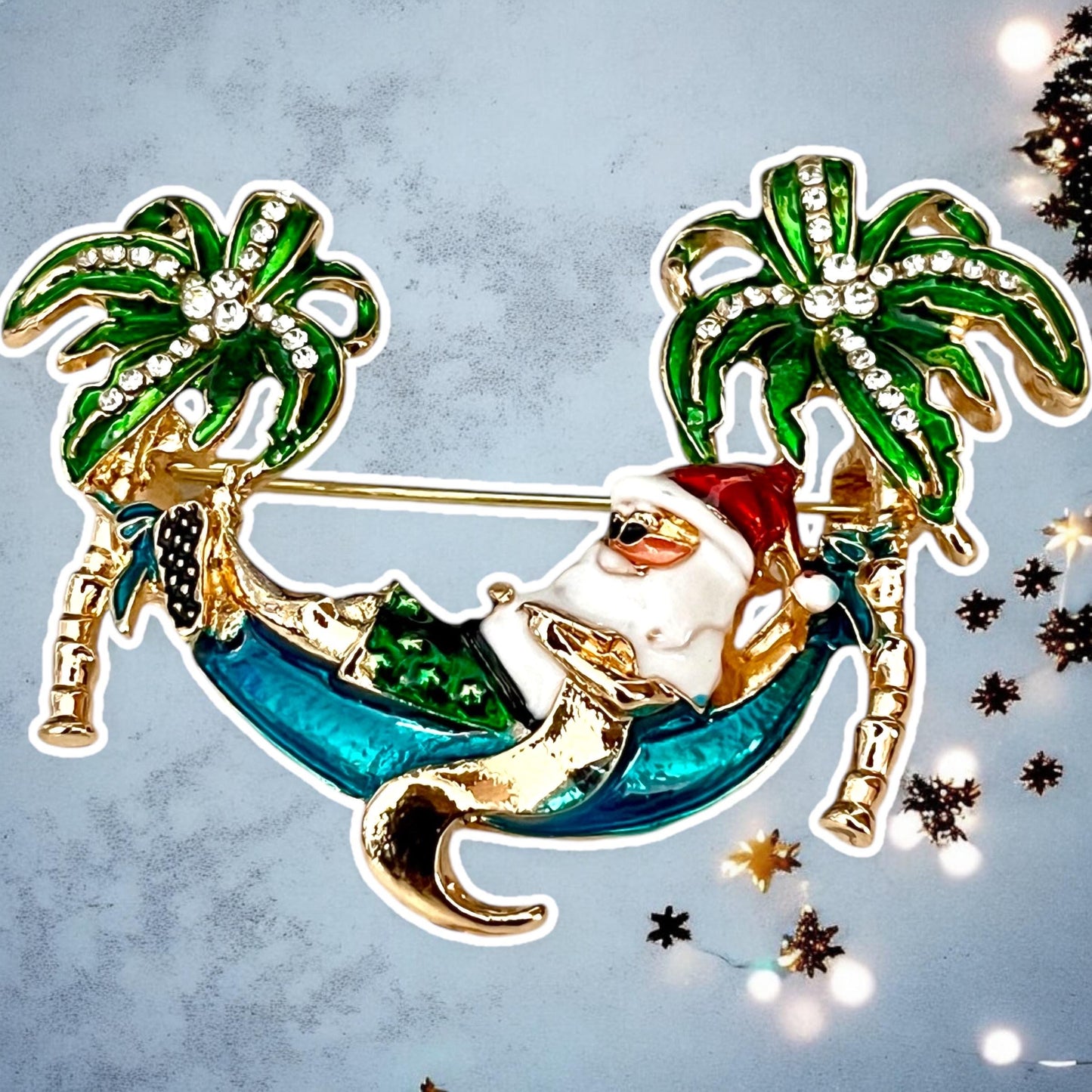Charming Santa Claus Palm Tree Tropical Brooch - Perfect Holiday Accessory!