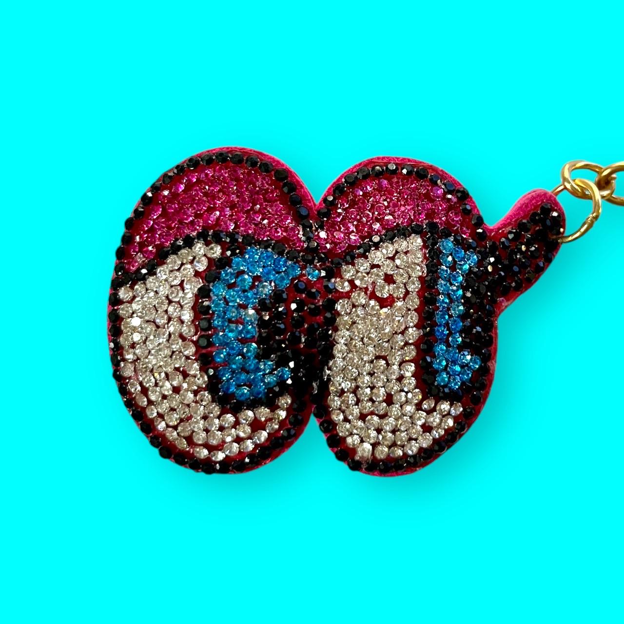 Pink and Blue Emoji Eyes Rhinestone Keychain Bag Charm