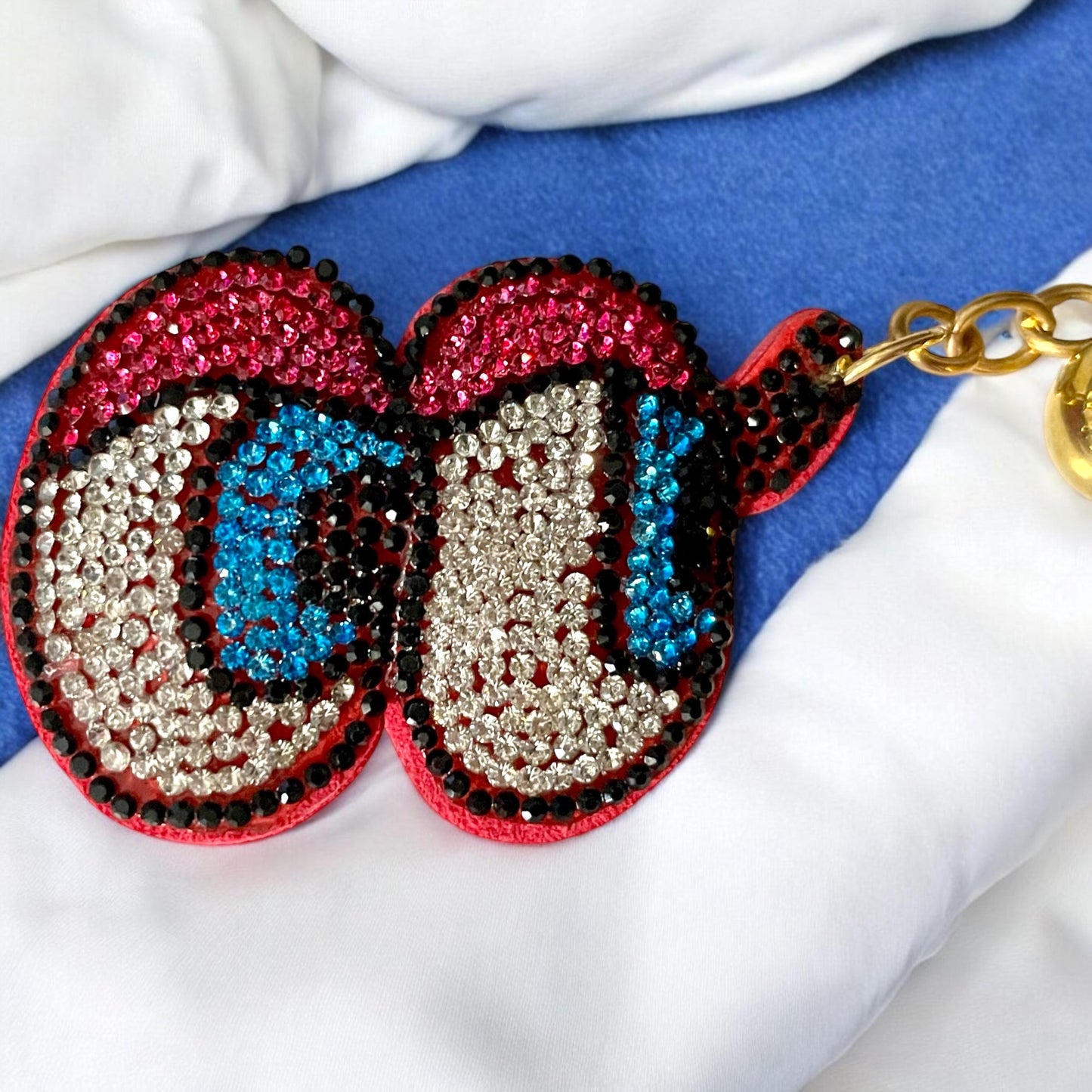 Pink and Blue Emoji Eyes Rhinestone Keychain Bag Charm