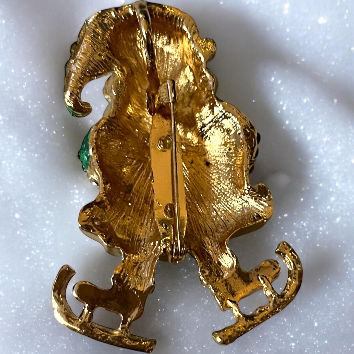 Charming Santa & Skate Shoes Brooch Pin with Sparkling Faux Crystals for the Holiday Season