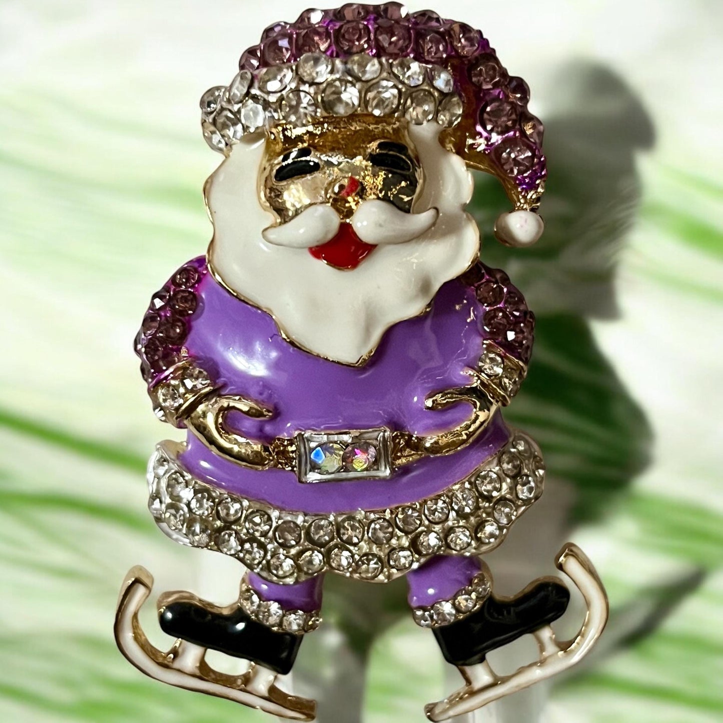 Charming Santa & Skate Shoes Brooch Pin with Sparkling Faux Crystals for the Holiday Season