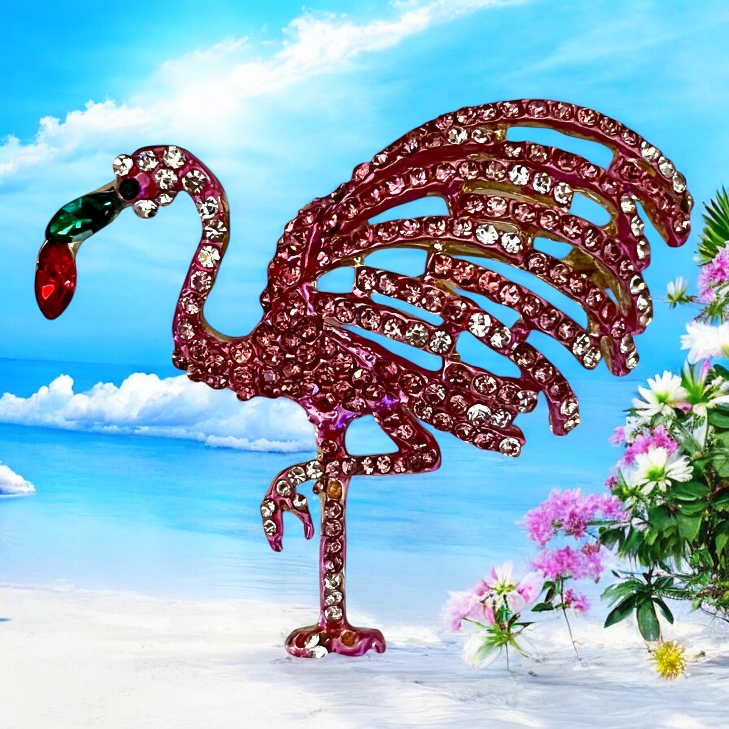 Sparkling Flamingo Brooch Pin: Vintage Glam for Your Outfit