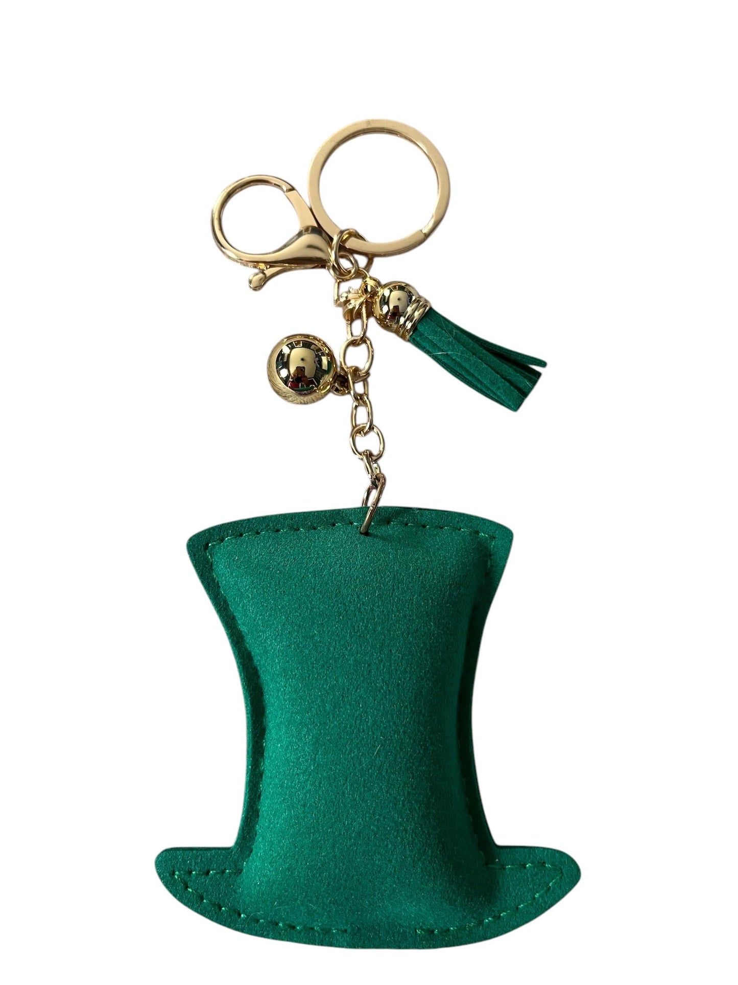 Mardi Gras Hat Rhinestone Keychain with Rhinestones and Green Tassel
