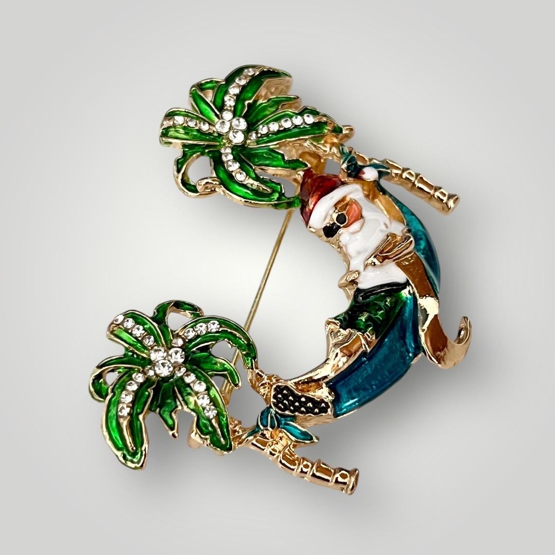Charming Santa Claus Palm Tree Tropical Brooch - Perfect Holiday Accessory!