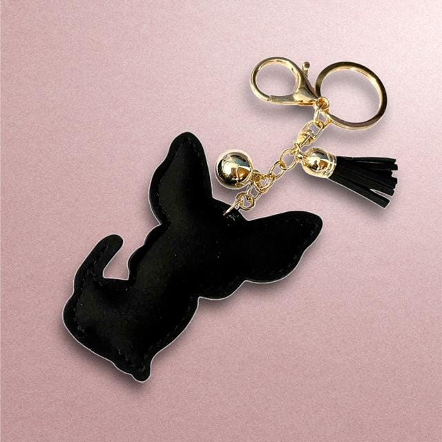 Cute Cartoon Chihuahua Keychain Rhinestone Key Chain. Choose Tan or Black.